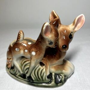 Vintage SHAFFORD Deer Planter / Ceramic Doe and Fawn Japan Kitschy hand painted